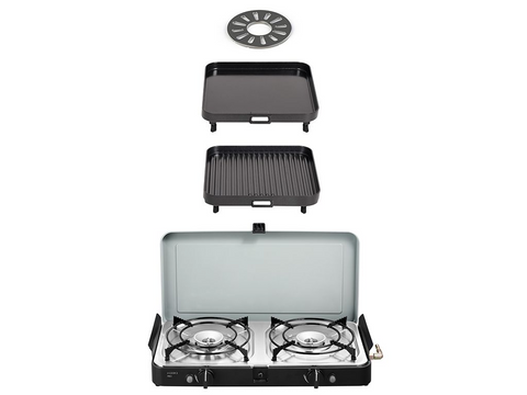 2 COOK 3 PRO DELUXE/ PORTABLE 3 PIECE/ GAS BARBEQUE/ CAMP COOKER